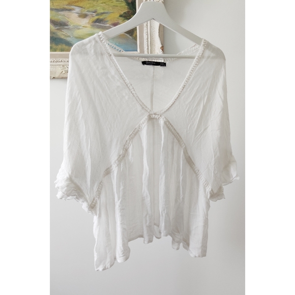 BERSHKA boho white lace loose cotton top - Picture 1 of 6